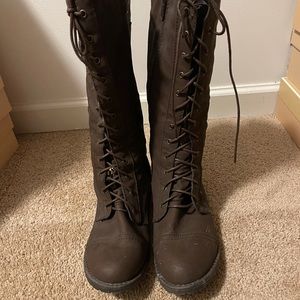 Brown combat boots